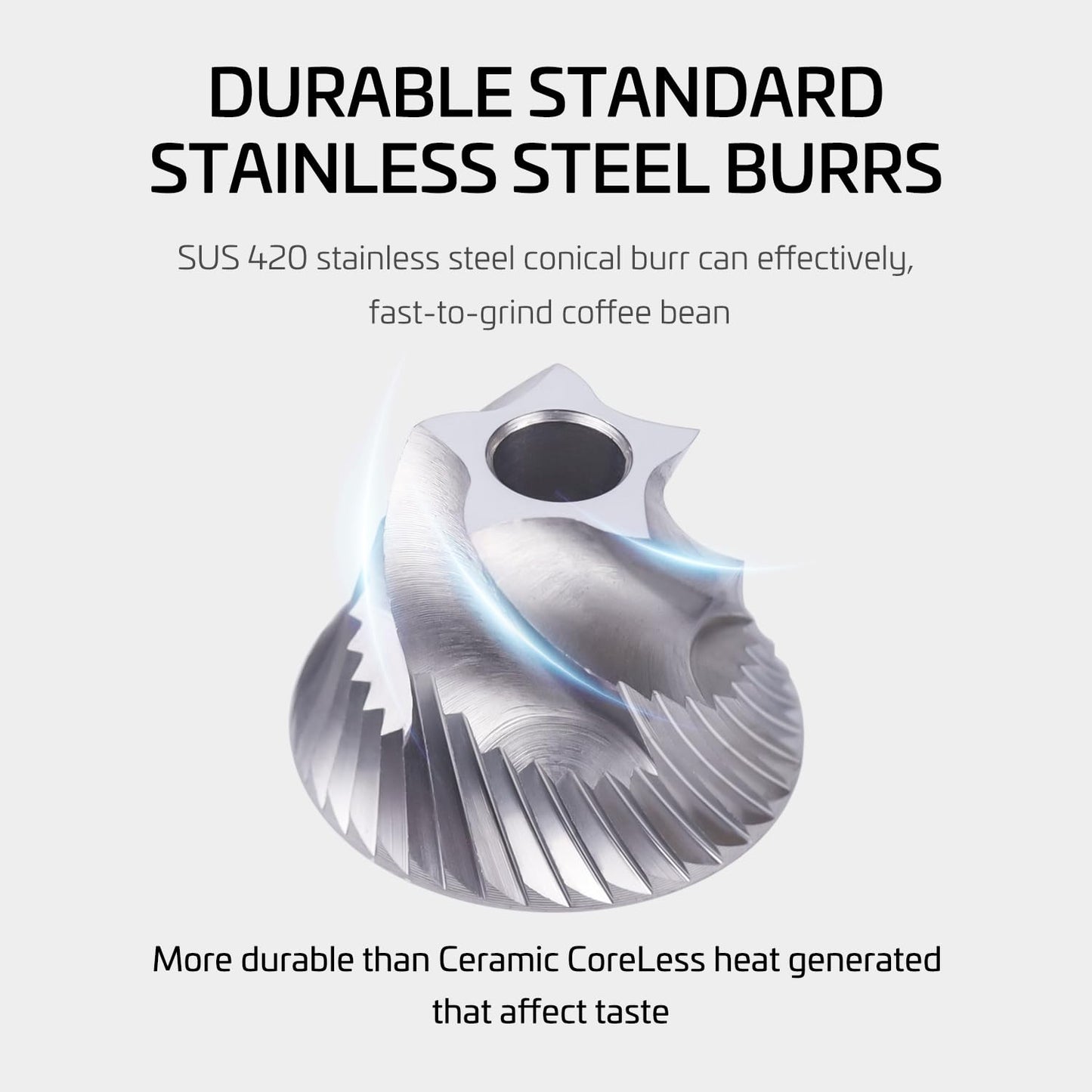 TRINIDa Manual Coffee Grinder, Premium 420 SUS CNC 38mm Burr Coffee Bean Grinder with Visible Glass Bin, Adjustable Small Burr Coffee Bean Grinders for Camping and Travelling