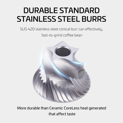 TRINIDa Manual Coffee Grinder, Premium 420 SUS CNC 38mm Burr Coffee Bean Grinder with Visible Glass Bin, Adjustable Small Burr Coffee Bean Grinders for Camping and Travelling