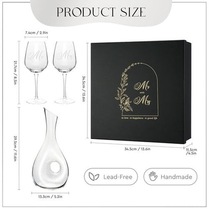 AW BRIDAL Wedding Gifts Bridal Shower Gifts Engagement Gift for Couples Newlyweds Mr and Mrs Wine Glasses Wedding Glasses Bride Gift Anniversary Wine Decanter Set