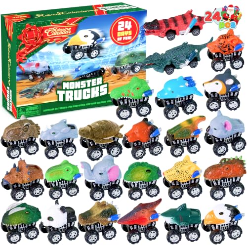 Christmas Advent Calendar with 24 Monster Truck Toys - Holiday Countdown & Party Favor