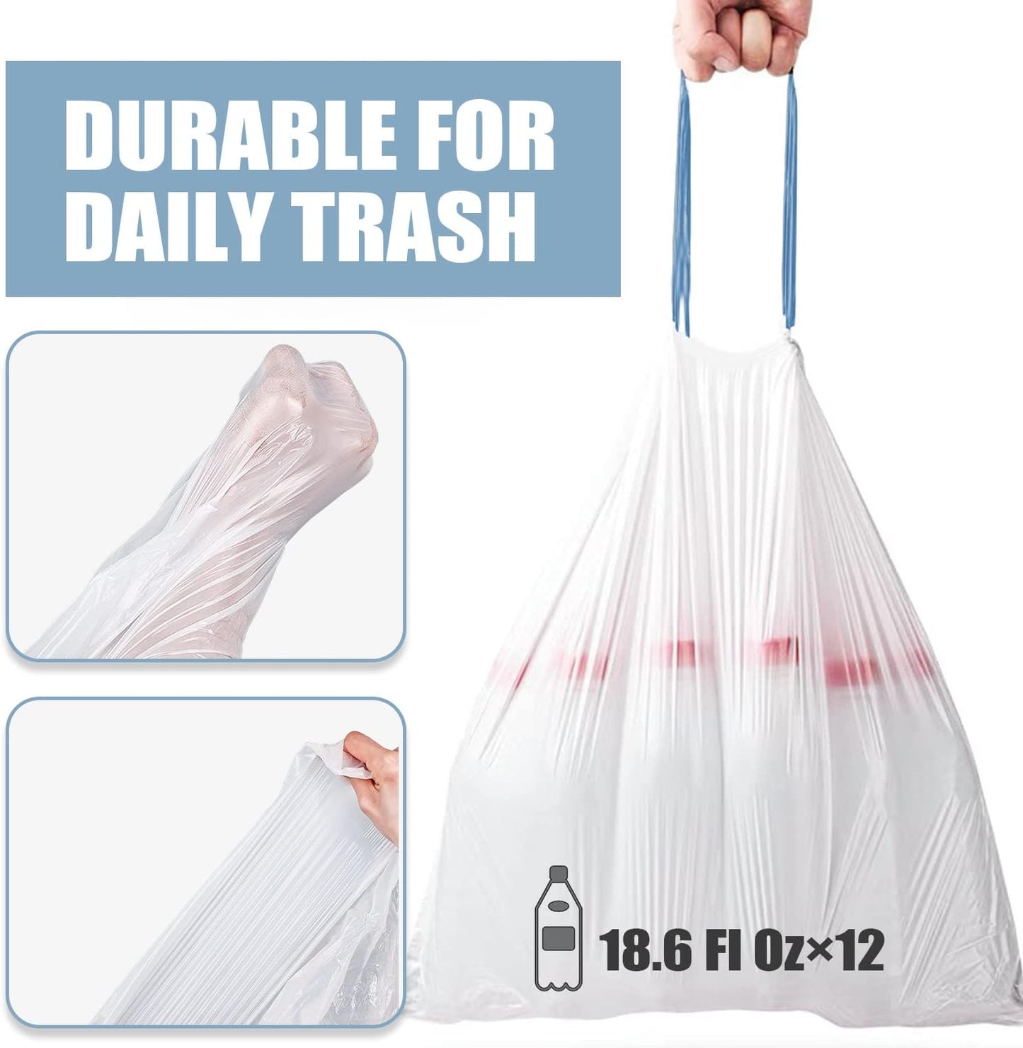 Small Trash Bags - 4 Gallon Drawstring Garbage Bags | Tear-Free, Unscented, 57 Count