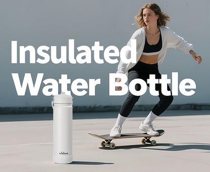 Mininoo Insulated Stainless Steel Water Bottle - BPA-Free, Leak-Proof Design, 24 oz, White