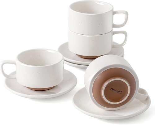 DOWAN 5oz Stackable Coffee & Espresso Cups - Ceramic Tea Cup Set of 4 for Latte & Tea