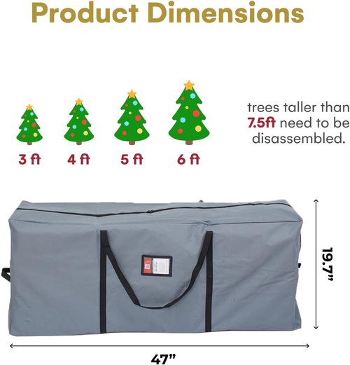 Holiday Spirit Christmas Tree Storage Bag - Heavy-Duty Waterproof Design with Reinforced Handles - Fits 7.5ft Tree, Protects from Dust & Moisture - Charcoal
