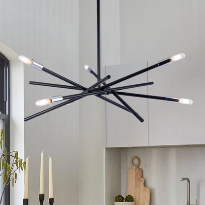 VILUXY Modern Sputnik Chandelier 6 Lights Black Linear Ceiling Pendant Light Fixture Mid Century Hanging Chandelier for Dining Room Living Room Foyer Staircase 31.5 inches