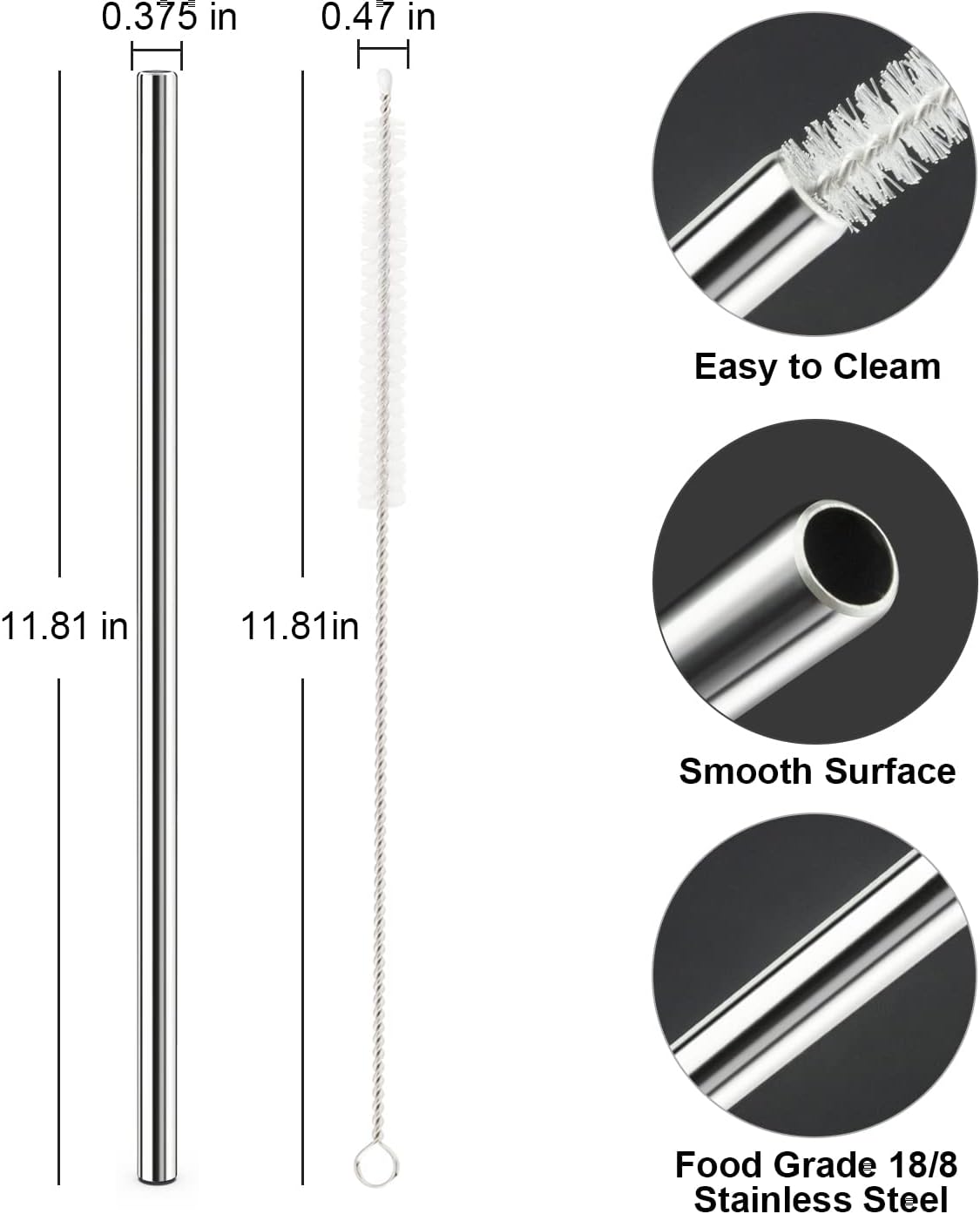 Stanley Replacement Straws - 6 Pack Reusable Straws with Cleaning Brush for 40 oz & 30 oz Tumblers