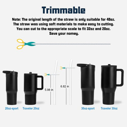 Hydrojug Replacement Straws - 6 Pack Reusable Straws with Cleaning Brush for 40 oz Tumbler