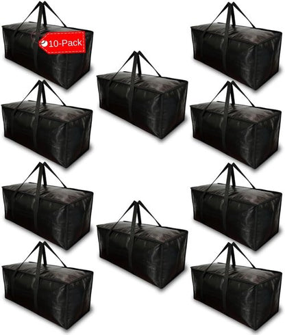 BAG-THAT! Heavy Duty Large Moving Bags - 10-Pack with Strong Zipper & Comfortable Handles