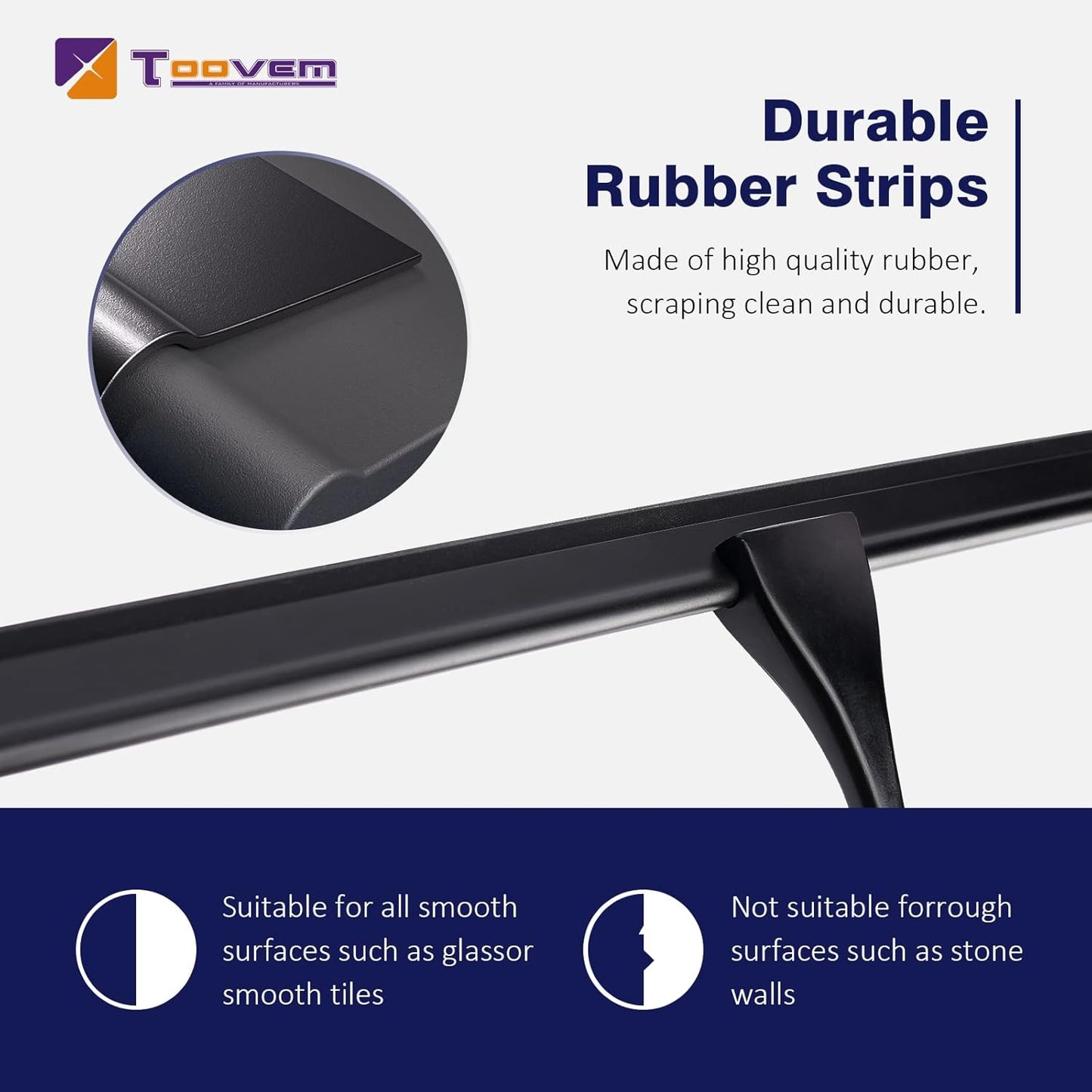 TOOVEM Shower Squeegee - 14'' Glass Door & Window Cleaner | Durable Black Design for Bathrooms & Cars