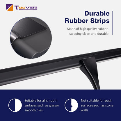 TOOVEM Shower Squeegee - 14'' Glass Door & Window Cleaner | Durable Black Design for Bathrooms & Cars