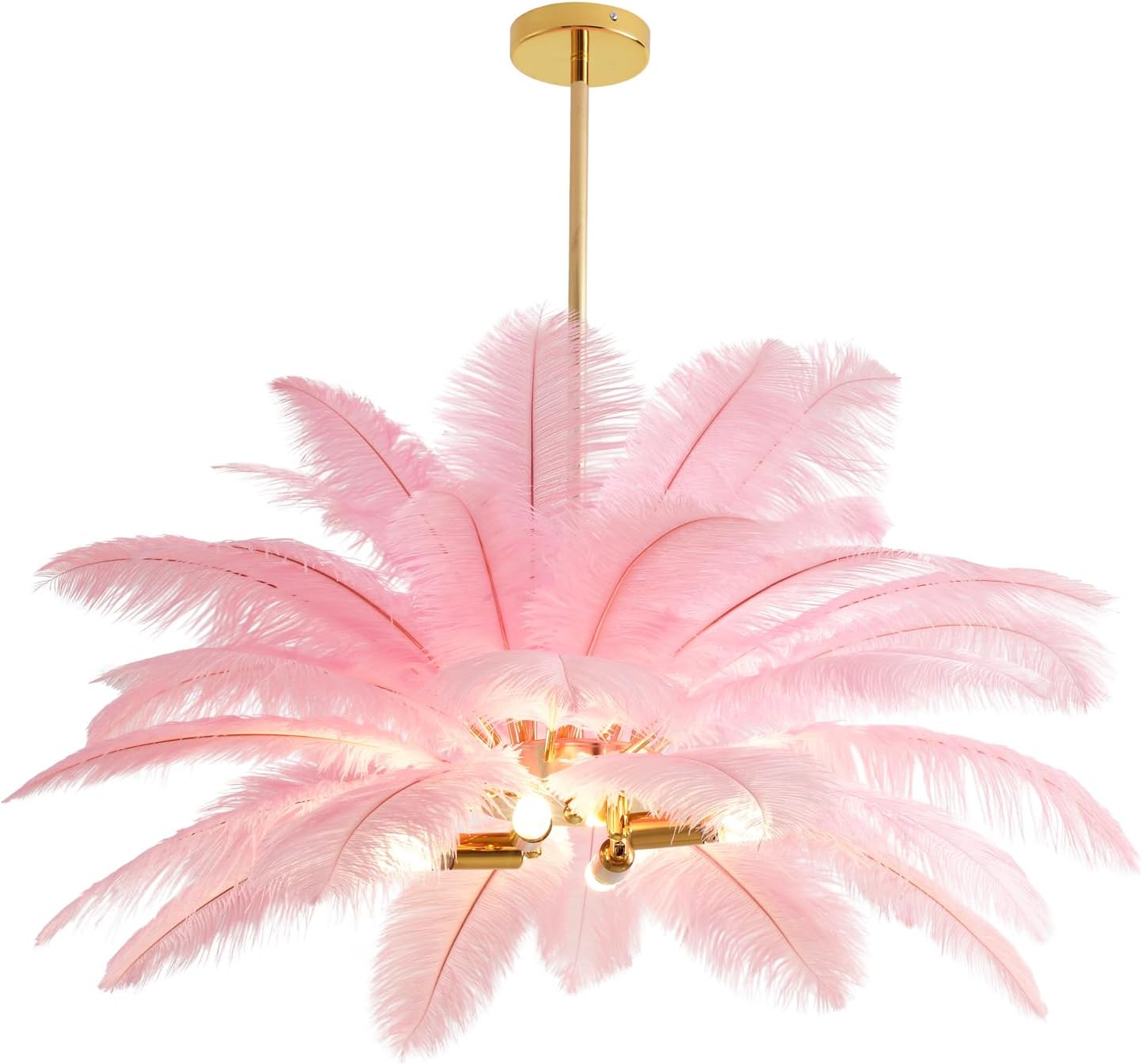 NZV Pink Feather Chandelier - Romantic Pendant Light for Girls' Room | 23.6in Ostrich Feathers, E14 Base