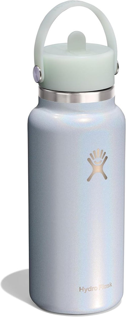 Hydro Flask Water Bottle - Insulated Stainless Steel with Flex Straw Lid | 32 Oz Glimmer Blue, Leakproof & Refillable
