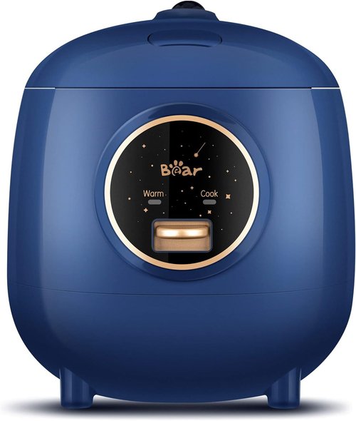 Bear Mini Rice Cooker - 2 Cups Uncooked, 1.2L Portable Non-Stick Design, BPA Free, One-Button Operation - Blue