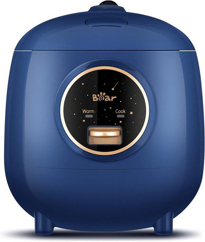 Bear Mini Rice Cooker - 2 Cups Uncooked, 1.2L Portable Non-Stick Design, BPA Free, One-Button Operation - Blue