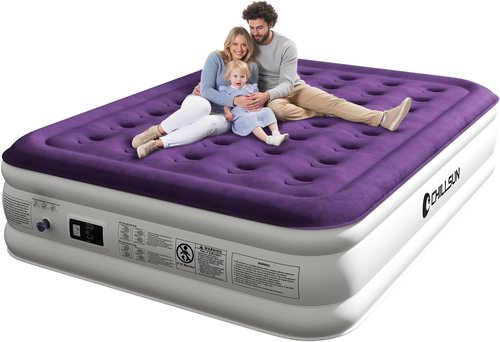 CHILLSUN Queen Air Mattress - 18" Raised Inflatable Bed with Built-in Pump | Puncture Resistant, 650lbs Capacity