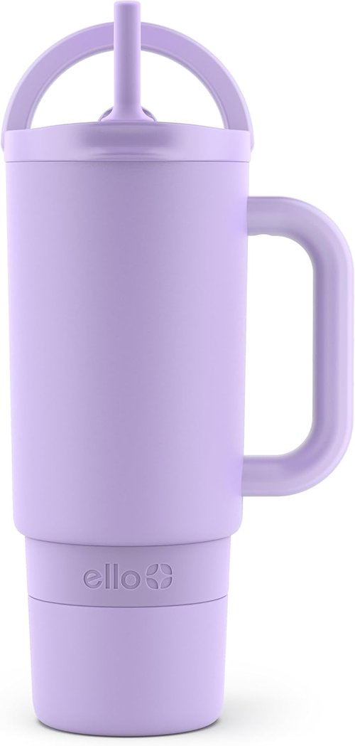 Ello Port 30oz Tumbler - Vacuum Insulated Stainless Steel Travel Mug with Carry Loop & Handle | Lilac