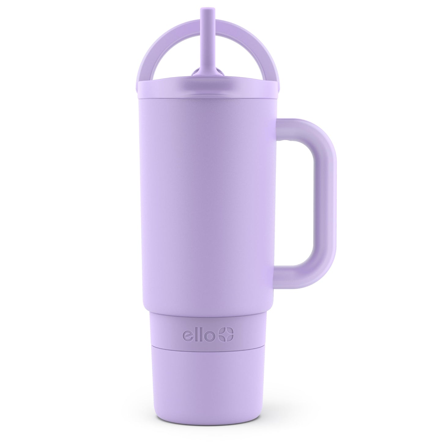 Ello Port 30oz Tumbler with Carry Loop & Integrated Handle | Vacuum Insulated Stainless Steel Reusable Water Bottle Travel Mug | Leak Proof Lid | Flexible Straw | BPA-Free | Dishwasher Safe | Lilac