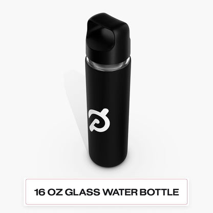 Peloton Glass Water Bottle - 16 Oz. with Non-Slip Silicone Sleeve & Travel-Friendly Handle, Black