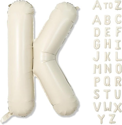 Giant Alphabet K Foil Balloon - Custom 40 Inch Mylar Letter in Nude Cream White for Birthday & Baby Shower Decor