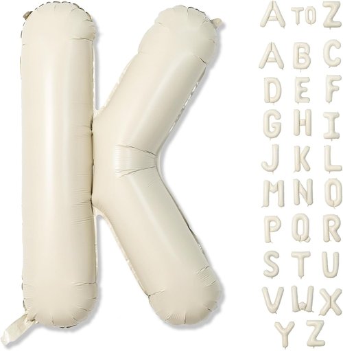 Giant Alphabet K Foil Balloon - Custom 40 Inch Mylar Letter in Nude Cream White for Birthday & Baby Shower Decor