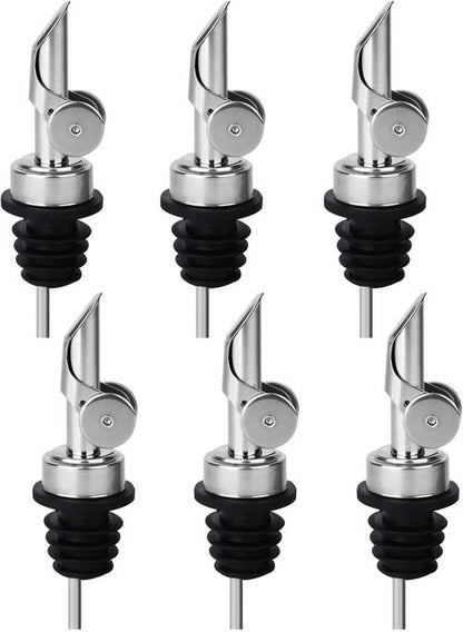 6PCS Liquor Bottle Pourers, Auto Flip Olive Oil Dispenser Spout, Weighted Stainless Steel Alcohol Pourer Spouts, Olive Oil Spout Suitable for About 3/4" Bottle Mouth