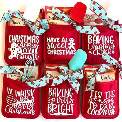 Christmas Pot Holder & Oven Mitt Set Gift for Teacher, Neighbor, Family - 3PCS Christmas Calories Don't Count Variation