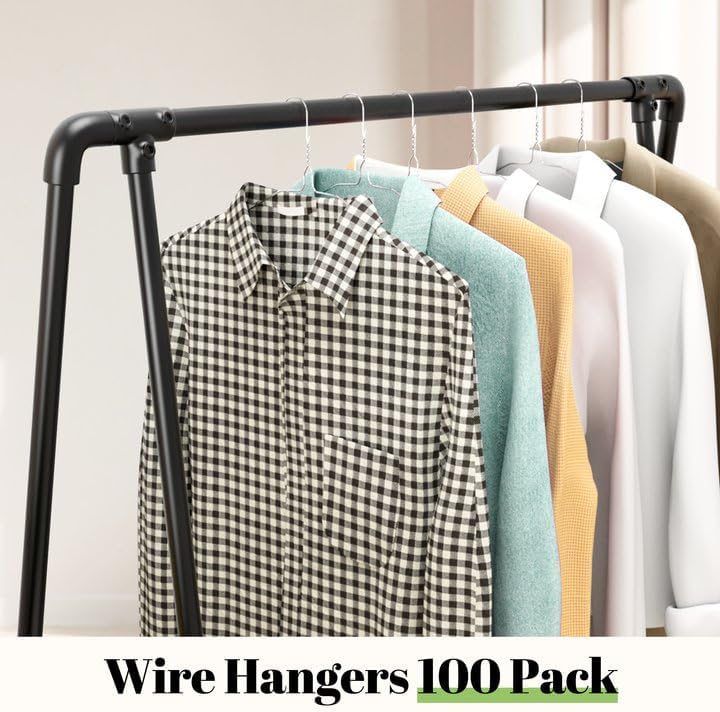 Wire Metal Clothes Hangers - 100 Pack, 16 Inch Slim Space-Saving Design for Coats, Suits & Shirts | Non-Slip Silver
