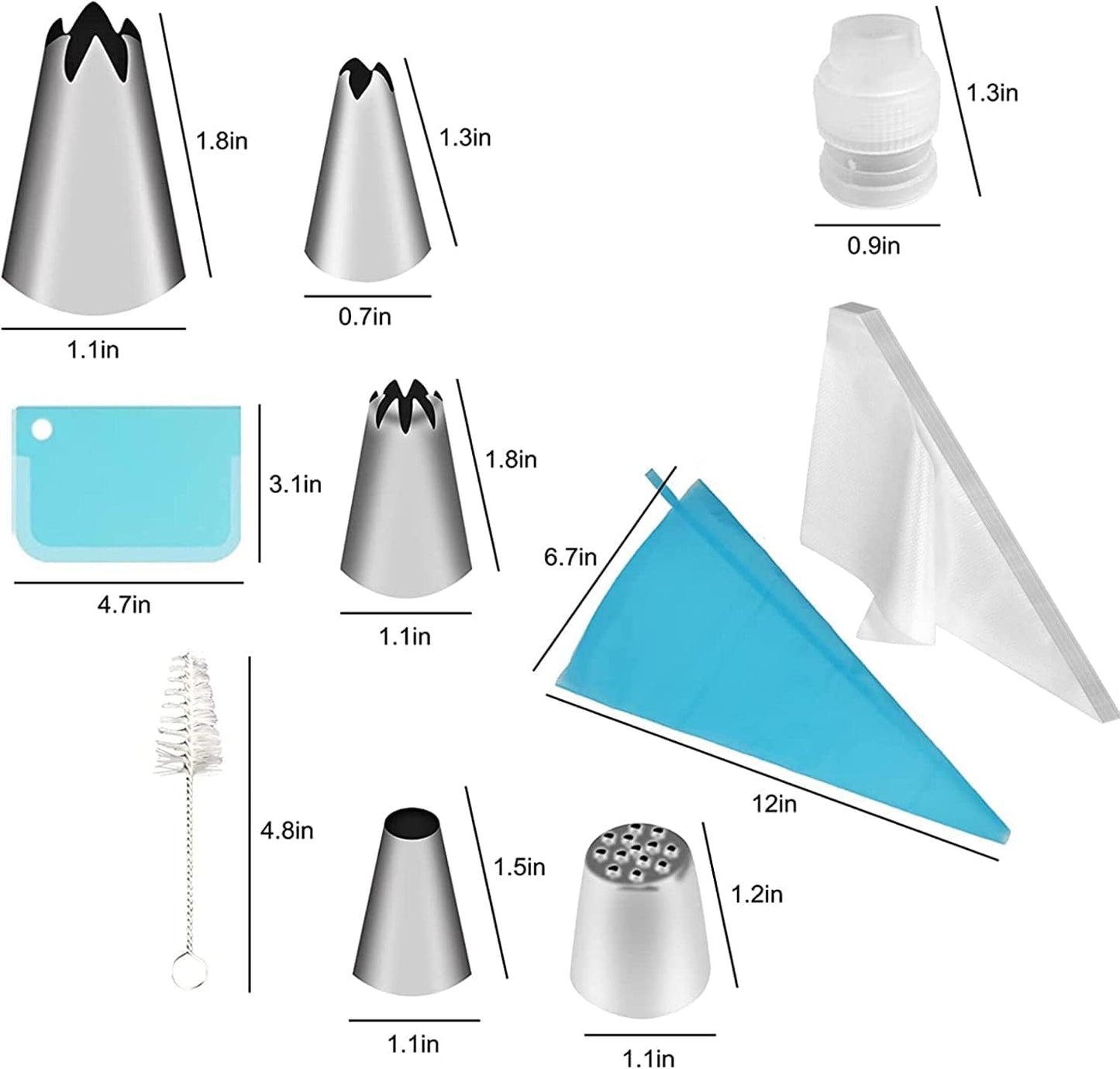 Skiennix Icing Nozzles Set - Stainless Steel Piping Tips with Reusable Silicone Bag | Perfect for Cakes, Cupcakes, and Pastries