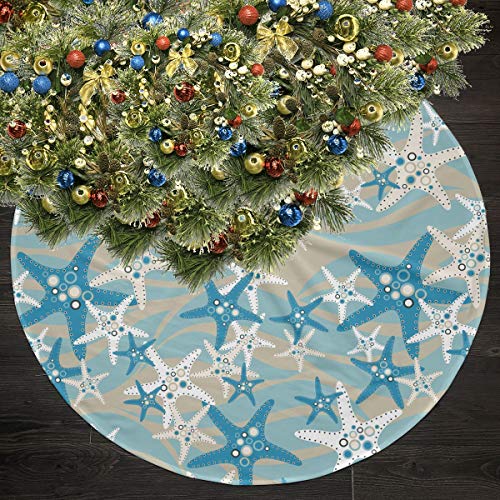 Christmas Tree Skirt 35.5 Inch Starfish Design Holiday Decor Plush Fabric