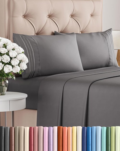 Cal King Size 4 Piece Sheet Set - Comfy Breathable & Cooling Bed Sheets Set - Hotel Luxury Bedding for Women, Men, Kids, Teens, Boys & Girls - Deep Pockets, Soft, Wrinkle Free - Oeko-Tex - Dark Grey