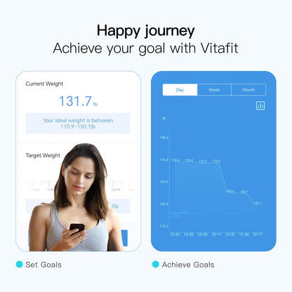 Vitafit Smart Scale for Body Weight, High Accuracy 0.1lb by Our Professional Factory Since 2001, Weight Scale App Sync 13 Body Composition with BMI, Body Fat and Muscle, 400lb, LED, Black