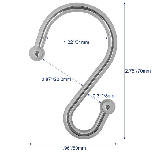 Gidse Metal Shower Curtain Hooks, Set of 12, Rust Proof Shower Curtain Hooks Rings, Durable S Shaped Hooks Hangers for Shower Curtains, Kitchen Utensils, Clothes, Towels (Chrome)