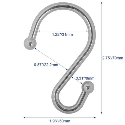 Gidse Metal Shower Curtain Hooks, Set of 12, Rust Proof Shower Curtain Hooks Rings, Durable S Shaped Hooks Hangers for Shower Curtains, Kitchen Utensils, Clothes, Towels (Chrome)