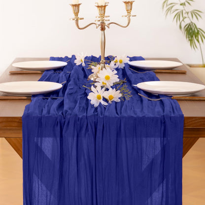 Socomi Royal Blue Cheesecloth Table Runner - 120 Inch Boho Rustic Decor for Weddings & Events