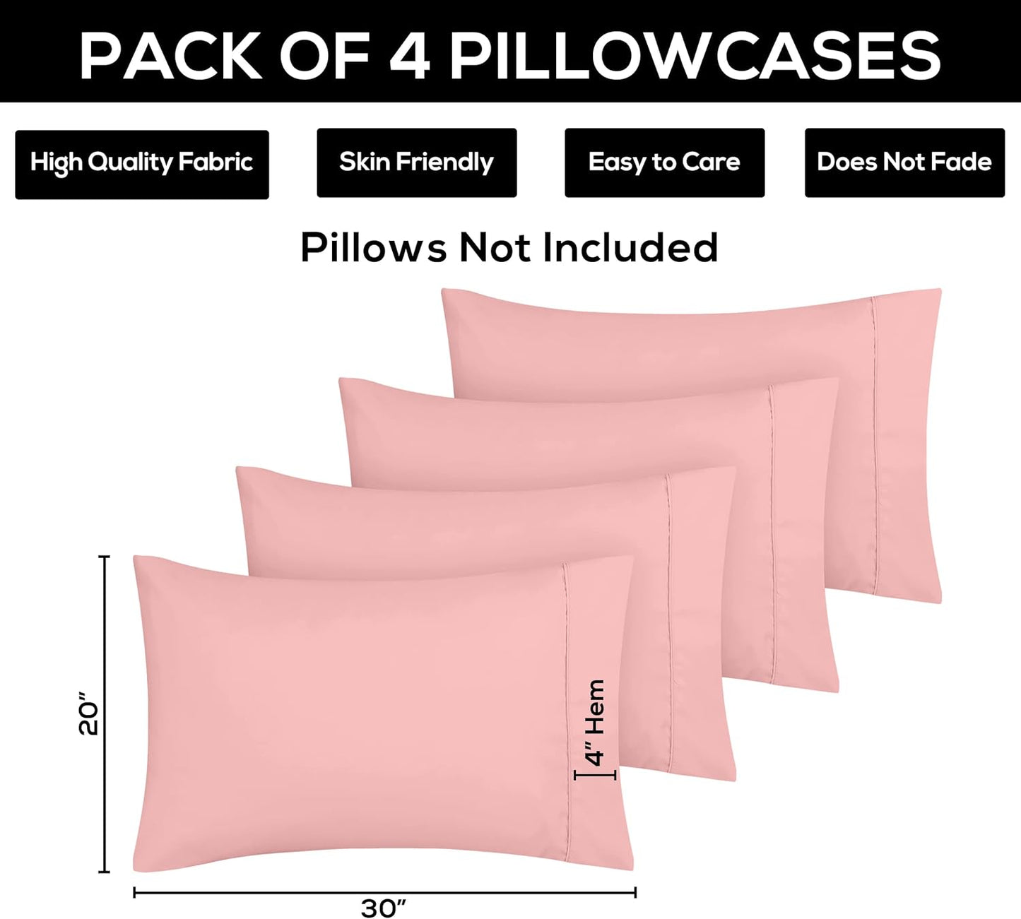 Utopia Bedding Queen Pillow Cases - Soft Brushed Microfiber - 4 Pack, Fade Resistant | 20 x 30 Inches, Pink
