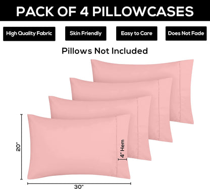 Utopia Bedding Queen Pillow Cases - Soft Brushed Microfiber - 4 Pack, Fade Resistant | 20 x 30 Inches, Pink