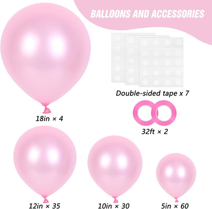RUBFAC Pearl Pink Balloons - 129-Piece Latex Balloon Garland Kit for Weddings & Parties | 5-12 Inch Sizes