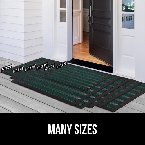 GORILLA GRIP 100% Waterproof All-Season WeatherMAX Doormat US Designed Natural Rubber, Stain and Fade Resistant, Low Profile Indoor Outdoor Door Mats, Easy Clean Patio Mat, 29x17, Green Stripe