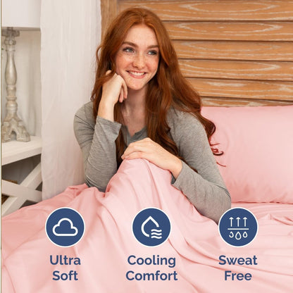 Skiennix Short Queen Size 4-Piece Sheet Set - Soft, Breathable & Cooling Bed Sheets with Deep Pockets - Hotel Luxury Baby Pink Bedding