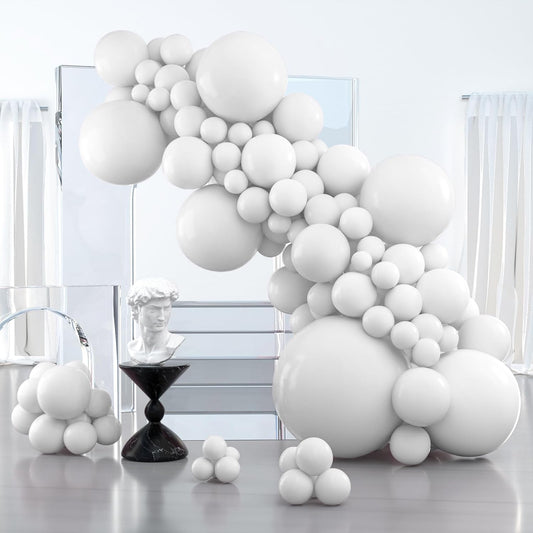 PartyWoo White Balloons - 127-Piece Matte Latex Balloon Arch Kit for Weddings, Graduations & Parties | 5-18 Inch Sizes