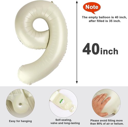 40 Inch Cream White Number 9 Balloon - Perfect for Birthday, Engagement, Wedding & Graduation Celebrations