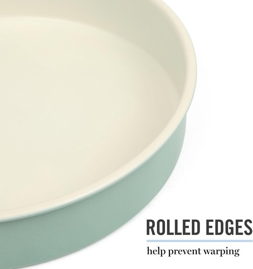 Martha Stewart Gallen 8-Inch Round Nonstick Carbon Steel Cake Pan - Durable Teal Bakeware for Cakes & Pies