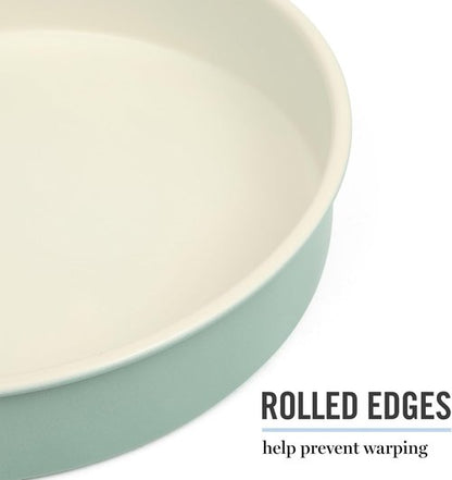Martha Stewart Gallen 8-Inch Round Nonstick Carbon Steel Cake Pan - Durable Teal Bakeware for Cakes & Pies