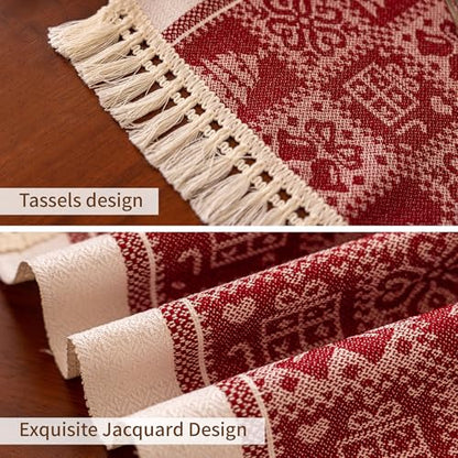 Christmas Table Runner 95 Inches with Tassel Fringe - Red Sds 14x95