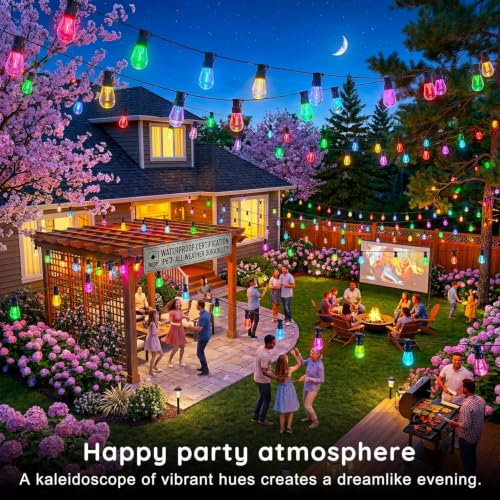 300FT RGB+IC Outdoor String Lights Dimmable Waterproof LED Bulbs - Multicolor DreamColor Chasing Lighting