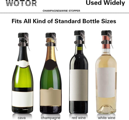 WOTOR Champagne&Wine Bottle Stoppers Stainless Steel with Food Grade Silicone, Leak Proof Keep Fresh Reusable Saver, Cork Suitable for Wine, Champagne, Cava, Prosecco and Sparkling (12 Pack Black）