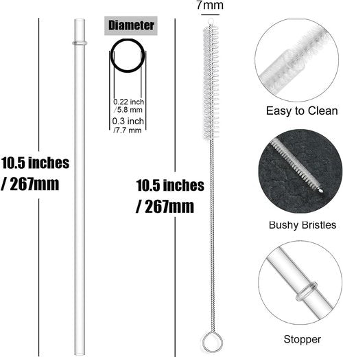 ALINK Reusable Hard Plastic Clear Straws - 10.5 Inch Long for 16-30 OZ Tumblers | Includes Cleaning Brush