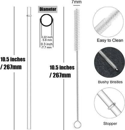ALINK Reusable Hard Plastic Clear Straws - 10.5 Inch Long for 16-30 OZ Tumblers | Includes Cleaning Brush
