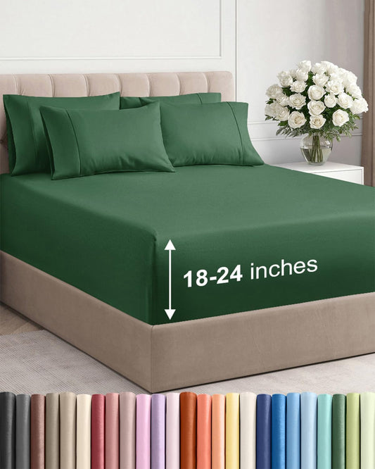 Skiennix Extra Deep Queen Sheet Set | 6-Piece Breathable Cooling Bedding - Soft, Wrinkle-Free, Emerald Green