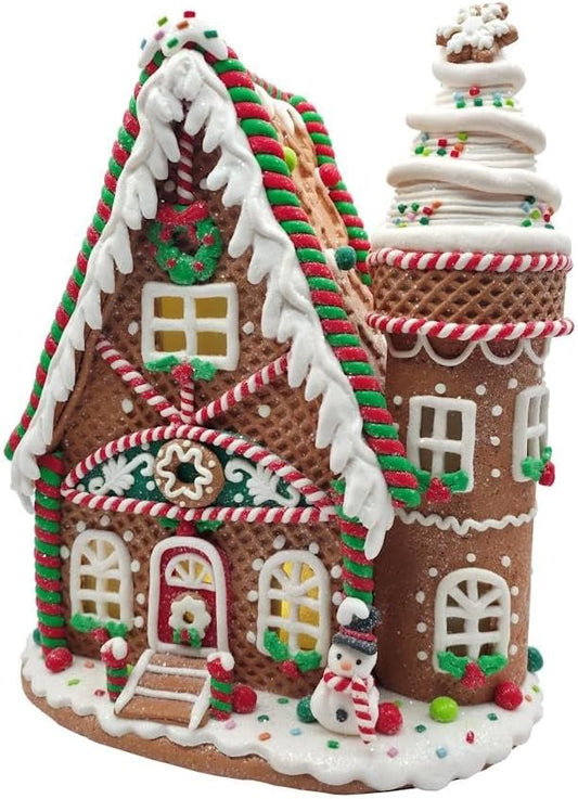 RAZ Imports Lighted Gingerbread House Figurine - 12-Inch Clay Dough Decor